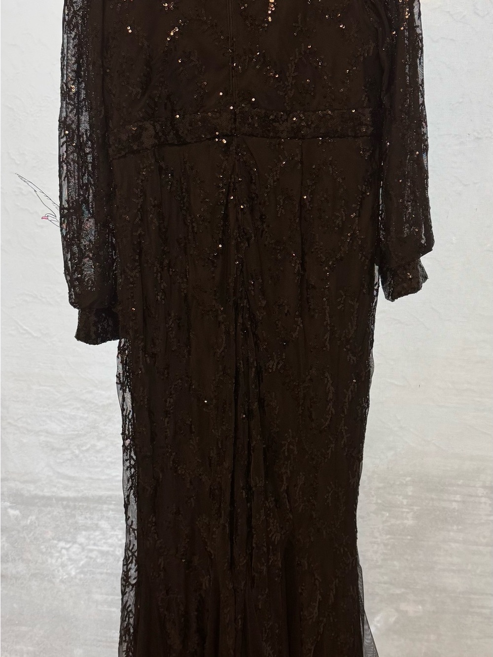 R&M Richards Black Long Sleeve Sequin Gown